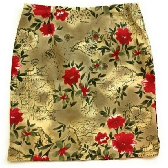 Eric Spencer Floral Map Print Tapestry Style Size 10 travel Skirt - Picture 1 of 9
